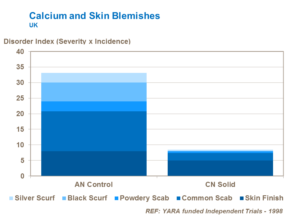 Calcium and potato tuber skin blemishes