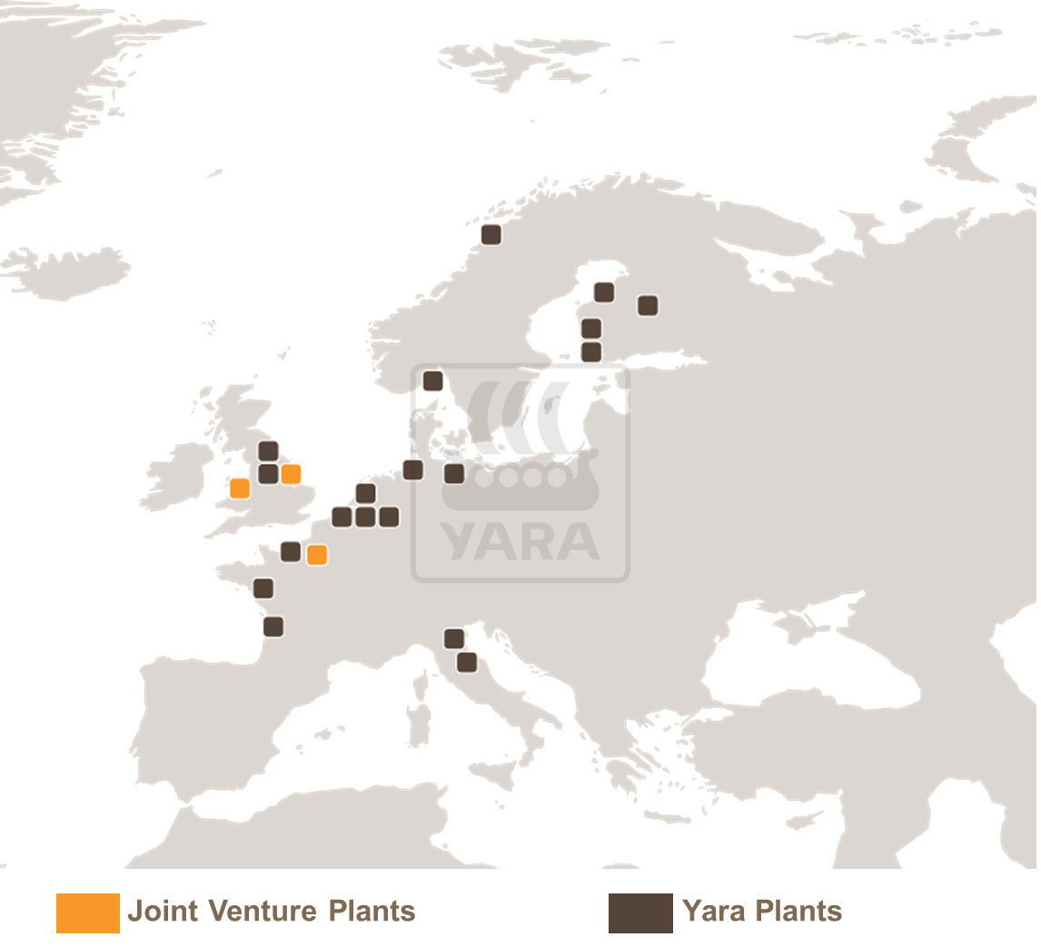 Yara`s Plants are located all across Europe, providing high quality fertilizers to European farmers.